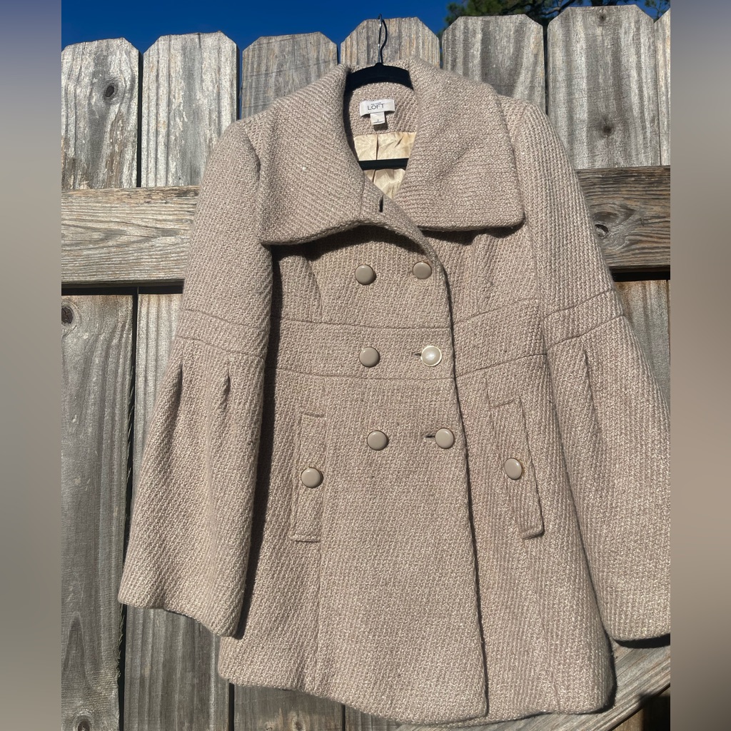 Loft Womens Beige Double-Breasted Wool Blend Coat